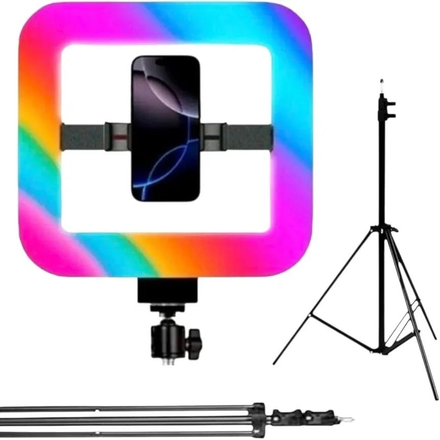 NeePho MJ-28 RGB Ring Light | 28cm Square Ring Light with Built-in Phone Holder | 16 RGB Colors + 3 Light Modes | For TikTok, Selfies, Live Stream tripod is not included. 